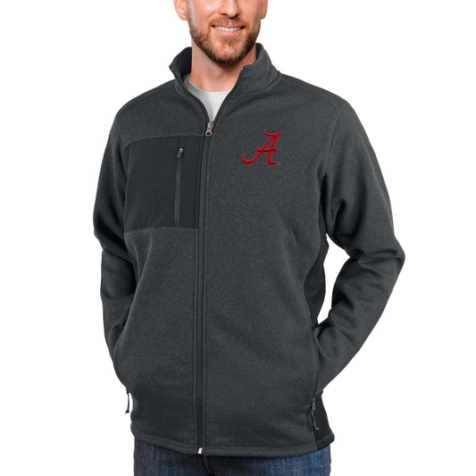 Men's Antigua Heather Charcoal Alabama Crimson Tide Course Full-Zip Jacket