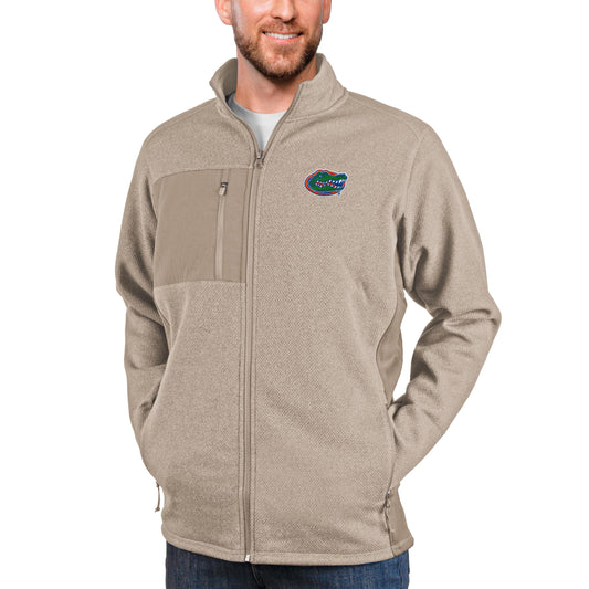 Men's Antigua Oatmeal Florida Gators Course Full-Zip Jacket