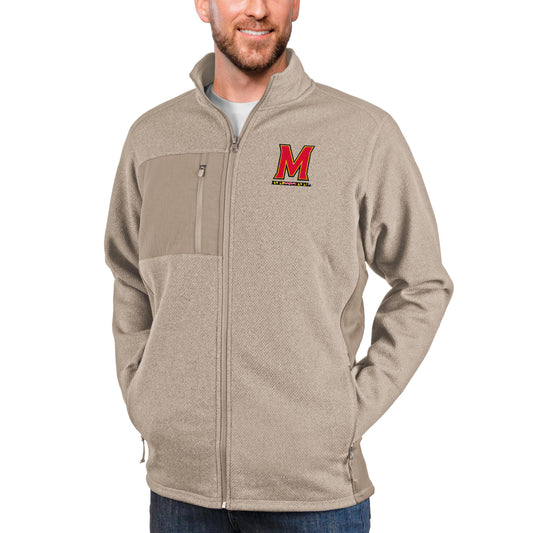 Men's Antigua Oatmeal Maryland Terrapins Course Full-Zip Jacket