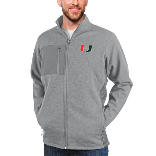 Men's Antigua Heather Gray Miami Hurricanes Course Full-Zip Jacket