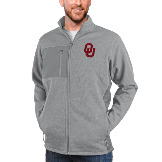 Men's Antigua Heather Gray Oklahoma Sooners Course Full-Zip Jacket