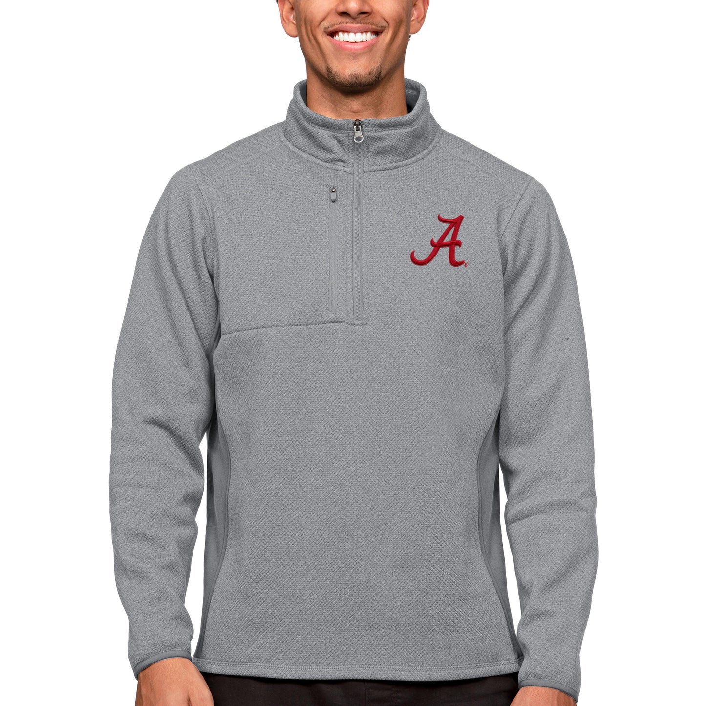Men's Antigua Heather Gray Alabama Crimson Tide Course Quarter-Zip Pullover Top