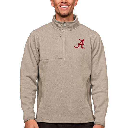 Men's Antigua Oatmeal Alabama Crimson Tide Course Quarter-Zip Pullover Top