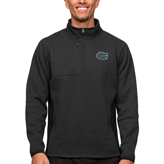 Men's Antigua Heather Black Florida Gators Course Quarter-Zip Pullover Top