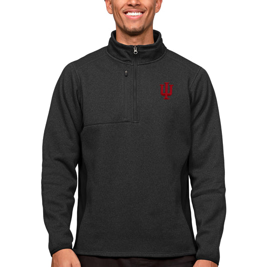 Men's Antigua Heather Black Indiana Hoosiers Course Quarter-Zip Pullover Top