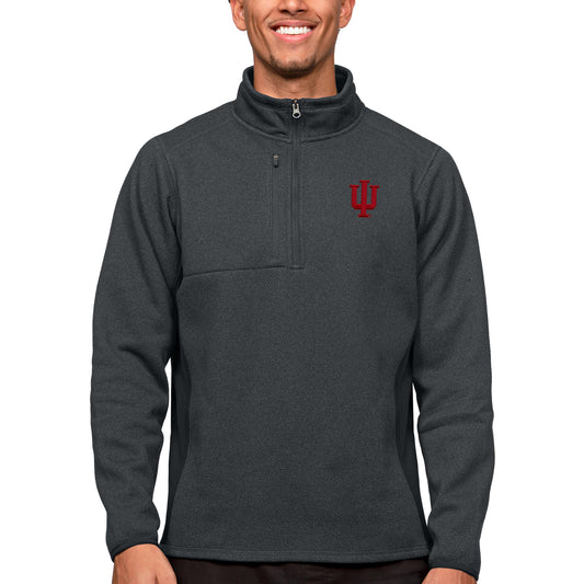 Men's Antigua Heather Charcoal Indiana Hoosiers Course Quarter-Zip Pullover Top
