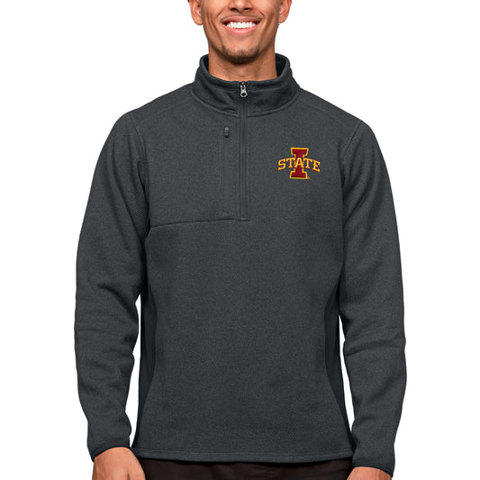 Men's Antigua Heather Charcoal Iowa State Cyclones Course Quarter-Zip Pullover Top