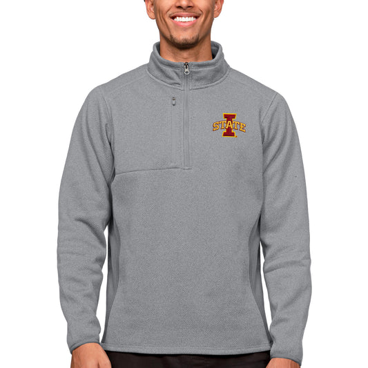 Men's Antigua Heather Gray Iowa State Cyclones Course Quarter-Zip Pullover Top