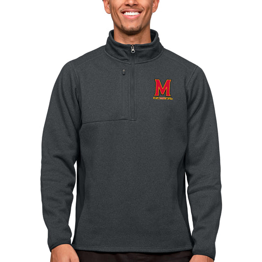 Men's Antigua Heather Charcoal Maryland Terrapins Course Quarter-Zip Pullover Top