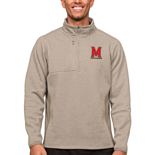 Men's Antigua Oatmeal Maryland Terrapins Course Quarter-Zip Pullover Top