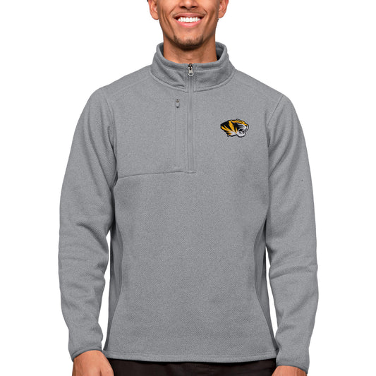 Men's Antigua Heather Gray Missouri Tigers Course Quarter-Zip Pullover Top