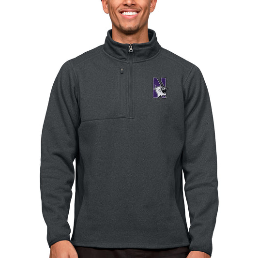 Men's Antigua Heather Charcoal Northwestern Wildcats Course Quarter-Zip Pullover Top