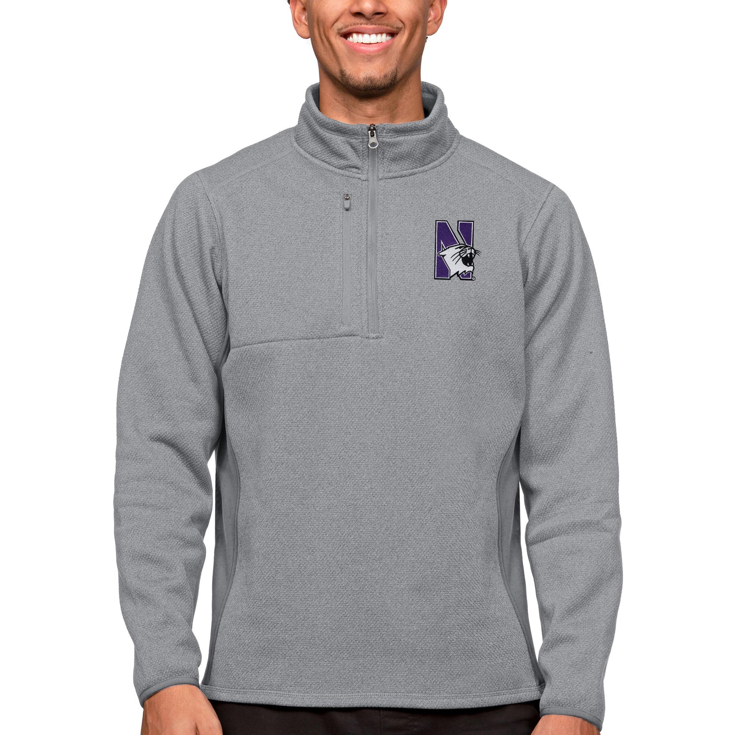 Men's Antigua Heather Gray Northwestern Wildcats Course Quarter-Zip Pullover Top