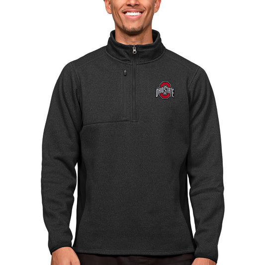 Men's Antigua Heather Black Ohio State Buckeyes Course Quarter-Zip Pullover Top