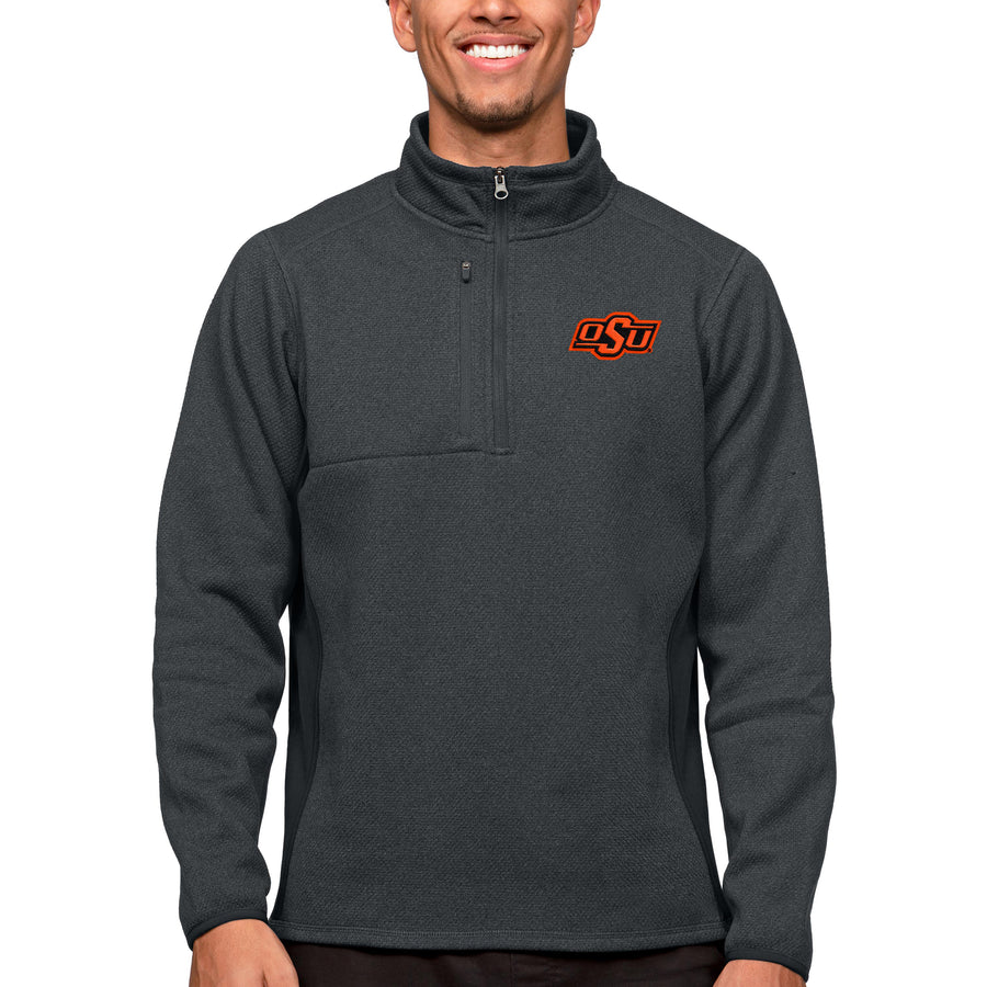 Men's Antigua Heather Charcoal Oklahoma State Cowboys Course Quarter-Zip Pullover Top