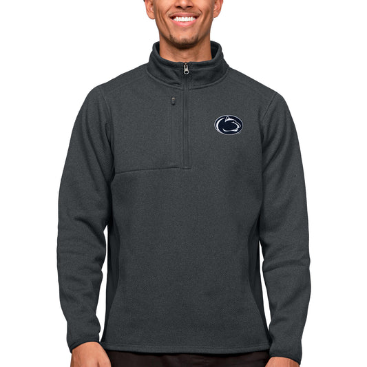 Men's Antigua Heather Charcoal Penn State Nittany Lions Course Quarter-Zip Pullover Top