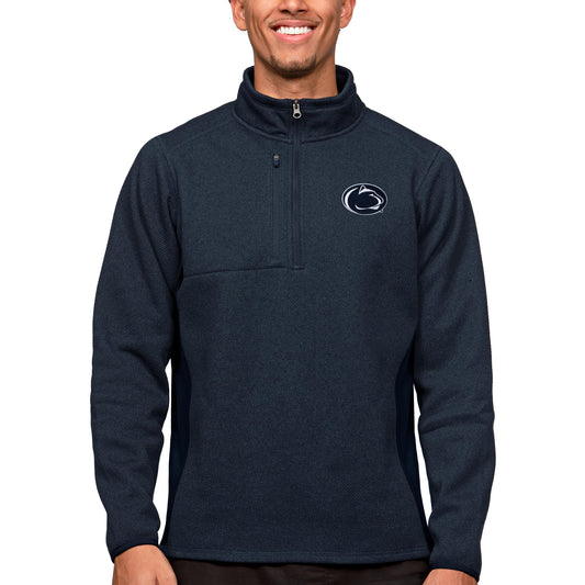 Men's Antigua Heather Navy Penn State Nittany Lions Course Quarter-Zip Pullover Top
