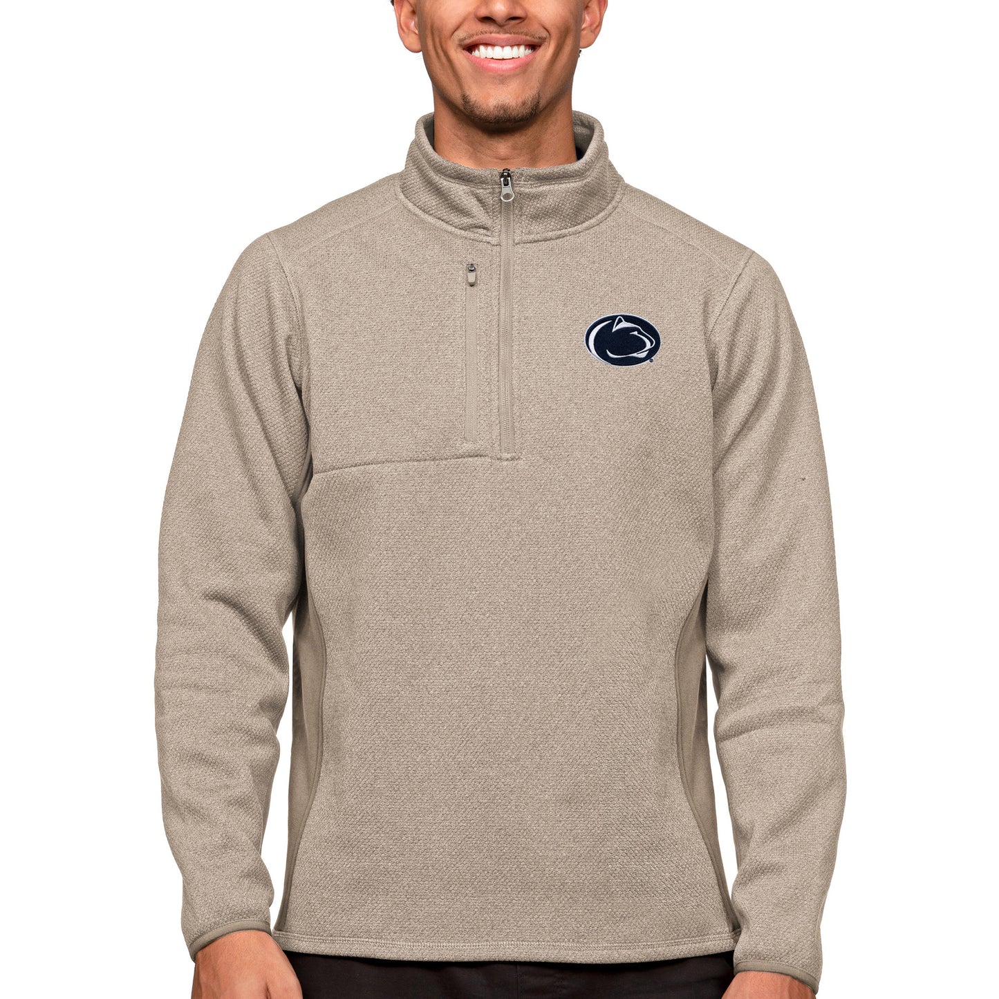 Men's Antigua Oatmeal Penn State Nittany Lions Course Quarter-Zip Pullover Top