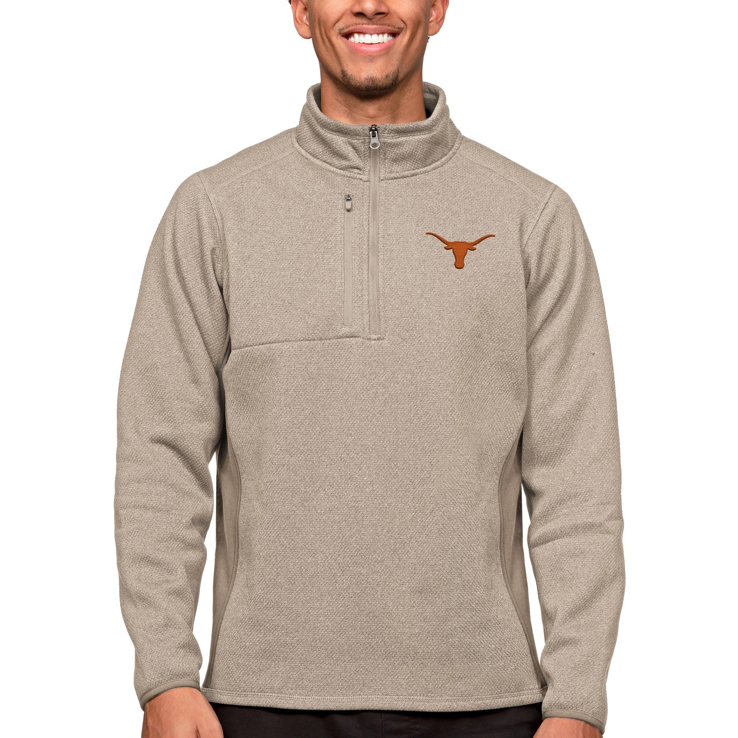 Men's Antigua Oatmeal Texas Longhorns Course Quarter-Zip Pullover Top