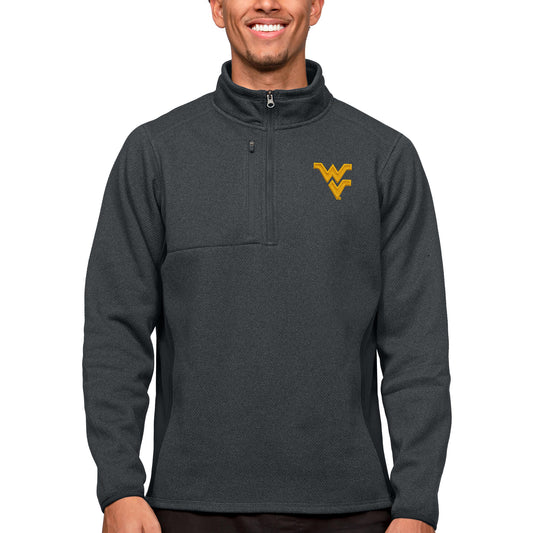 Men's Antigua Heather Charcoal West Virginia Mountaineers Course Quarter-Zip Pullover Top