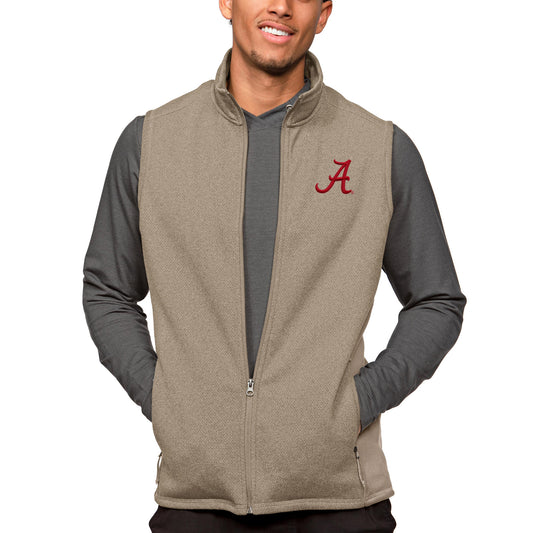 Men's Antigua Oatmeal Alabama Crimson Tide Course Full-Zip Vest