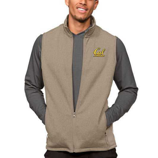 Men's Antigua Oatmeal Cal Bears Course Full-Zip Vest