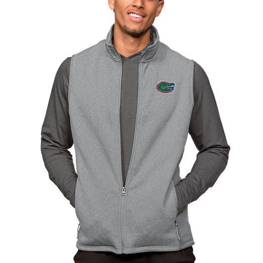 Men's Antigua Heather Gray Florida Gators Course Full-Zip Vest