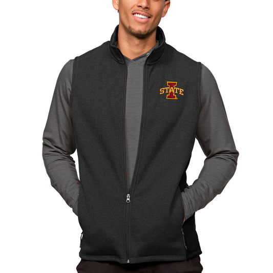 Men's Antigua Heather Black Iowa State Cyclones Course Full-Zip Vest