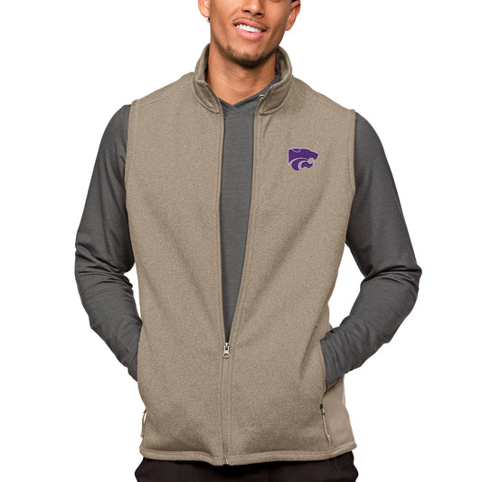 Men's Antigua Oatmeal Kansas State Wildcats Course Full-Zip Vest
