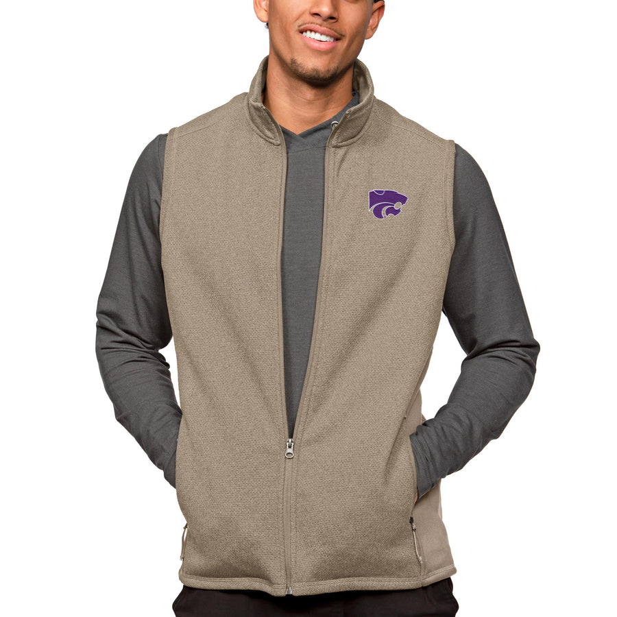 Men's Antigua Oatmeal Kansas State Wildcats Course Full-Zip Vest