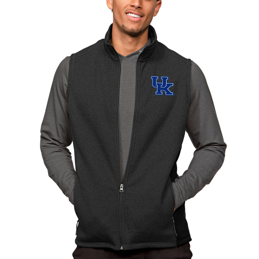 Men's Antigua Heather Black Kentucky Wildcats Course Full-Zip Vest