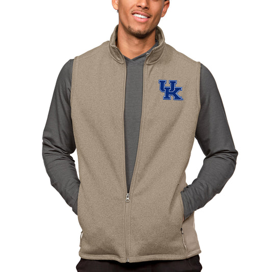 Men's Antigua Oatmeal Kentucky Wildcats Course Full-Zip Vest