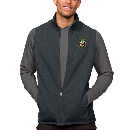 Men's Antigua Heather Charcoal Oregon Ducks Course Full-Zip Vest