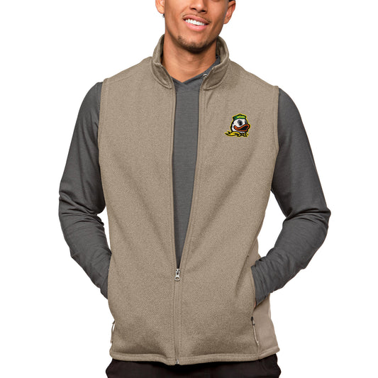 Men's Antigua Oatmeal Oregon Ducks Course Full-Zip Vest