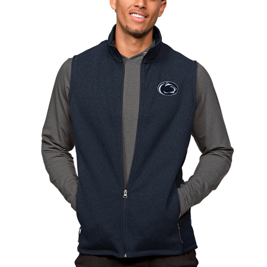 Men's Antigua Heather Navy Penn State Nittany Lions Course Full-Zip Vest
