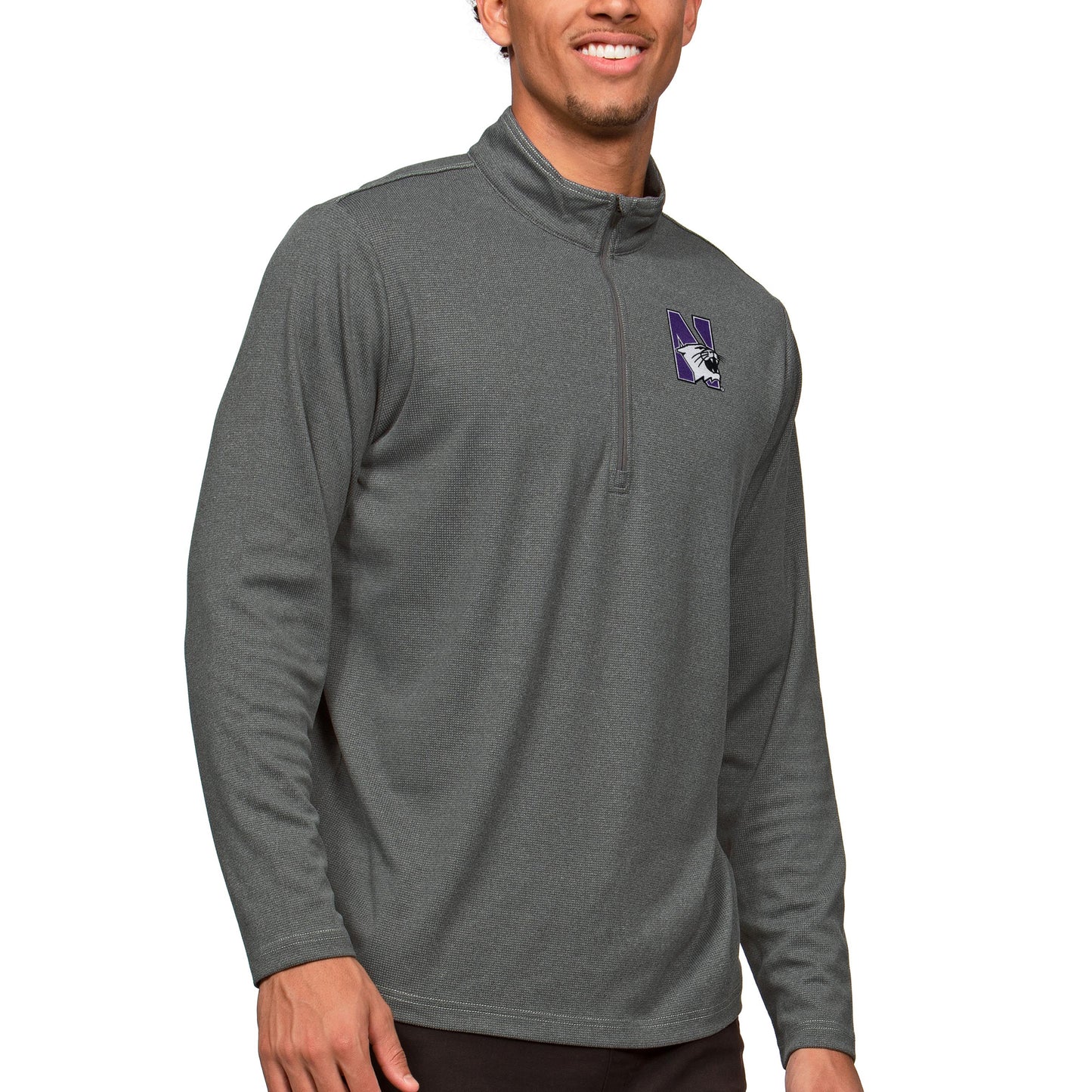 Men's Antigua Heather Charcoal Northwestern Wildcats Epic Quarter-Zip Pullover Top