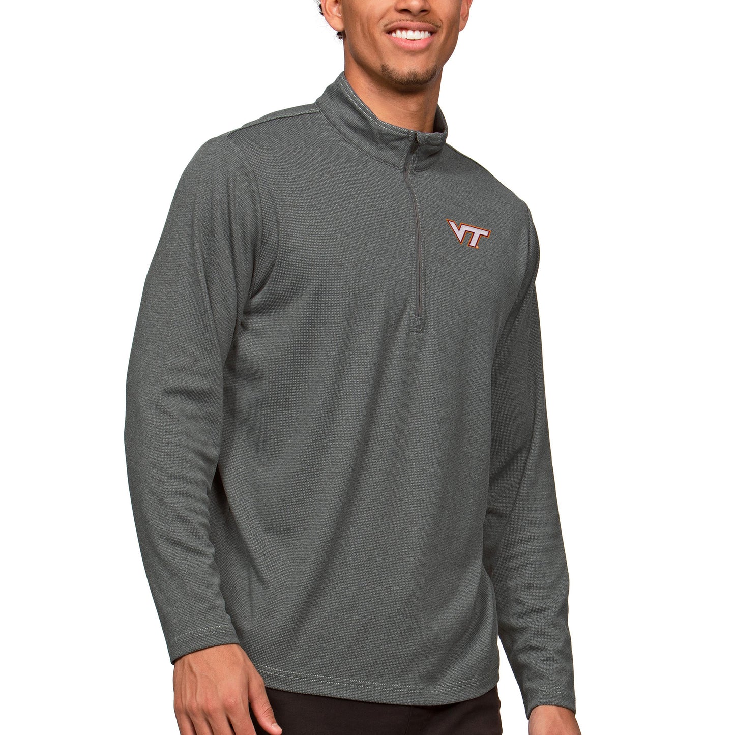 Men's Antigua Heather Charcoal Virginia Tech Hokies Epic Quarter-Zip Pullover Top