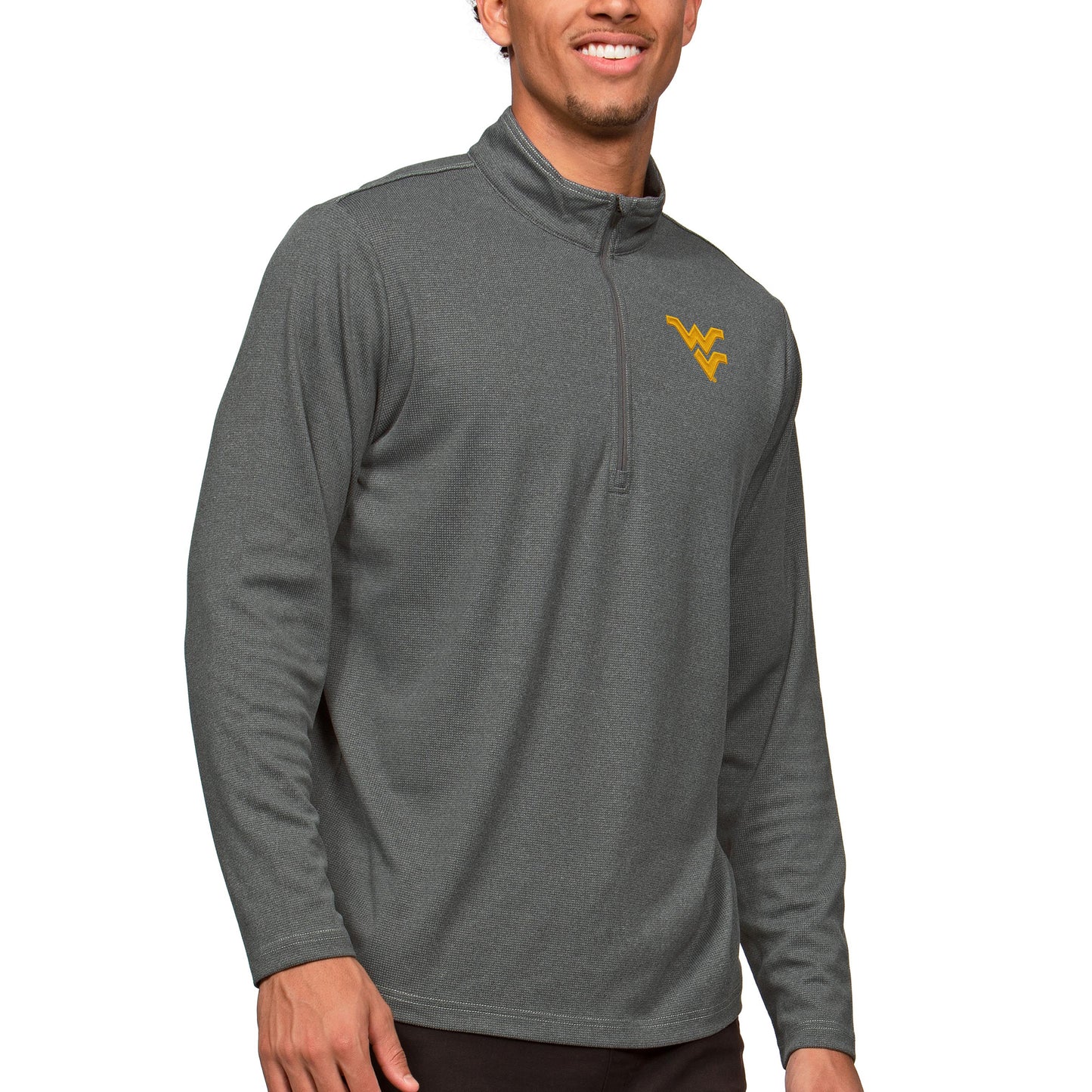 Men's Antigua Heather Charcoal West Virginia Mountaineers Epic Quarter-Zip Pullover Top