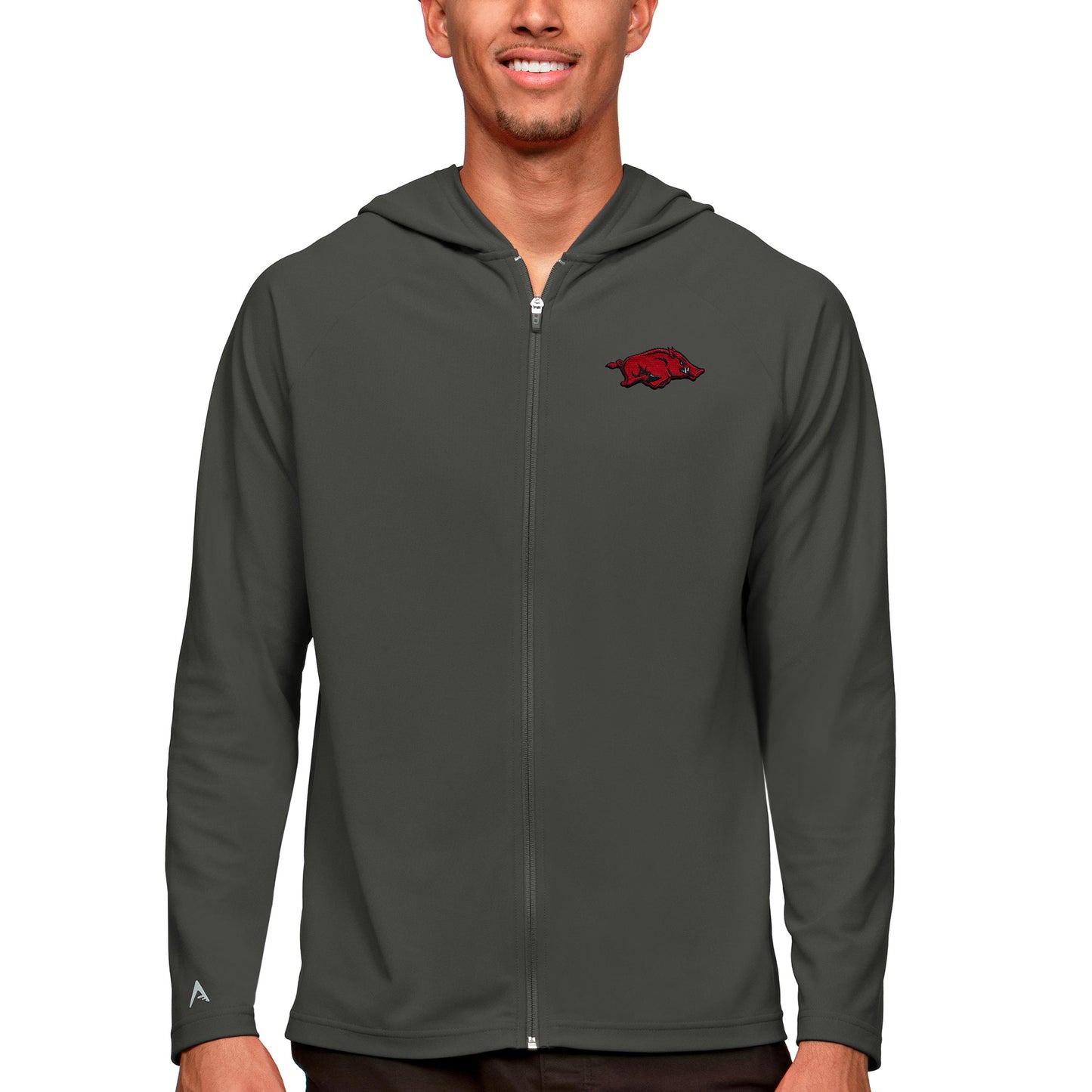 Men's Antigua Charcoal Arkansas Razorbacks Legacy Full-Zip Hoodie