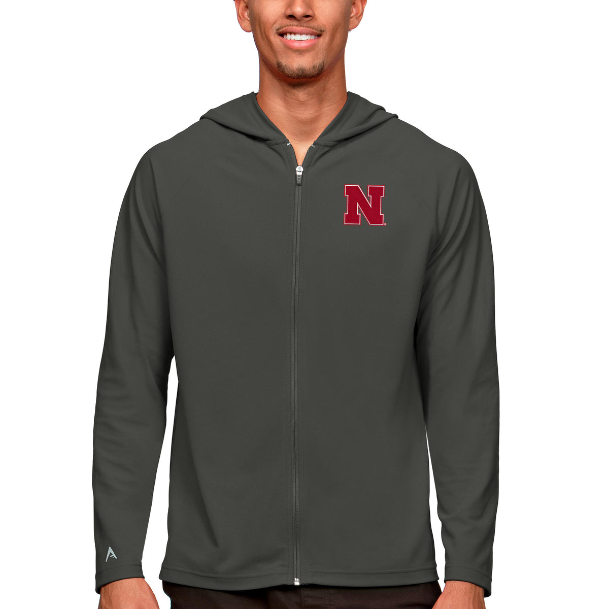 Men's Antigua Charcoal Nebraska Huskers Legacy Full-Zip Hoodie
