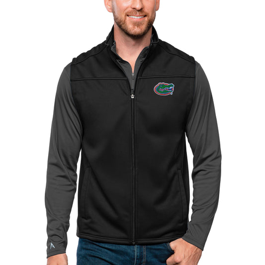 Men's Antigua Black Florida Gators Links Full-Zip Golf Vest