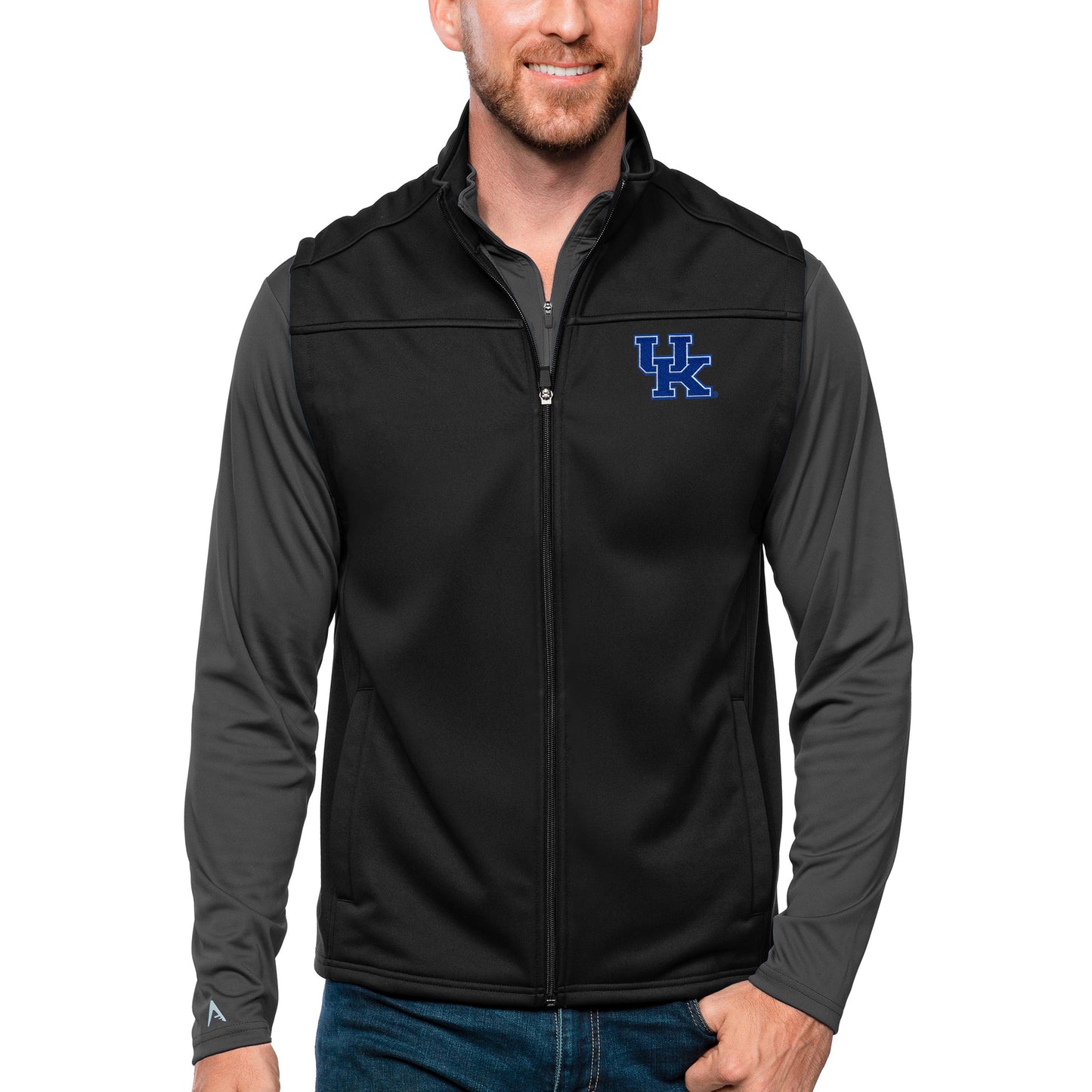 Men's Antigua Black Kentucky Wildcats Links Full-Zip Golf Vest