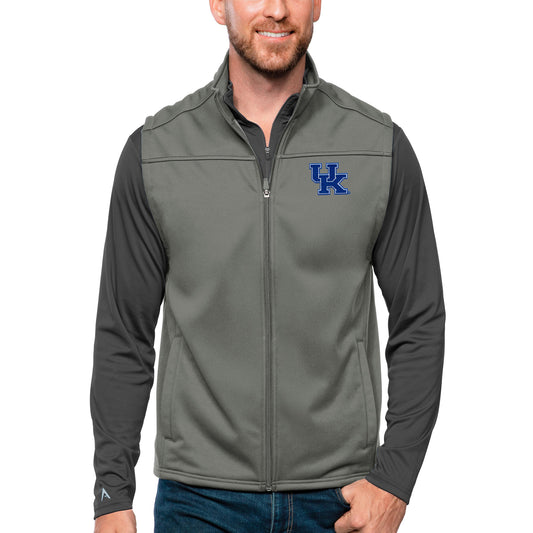 Men's Antigua Steel Kentucky Wildcats Links Full-Zip Golf Vest