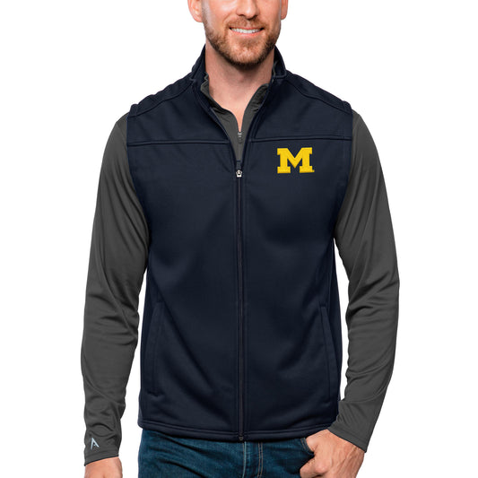Men's Antigua Navy Michigan Wolverines Links Full-Zip Golf Vest