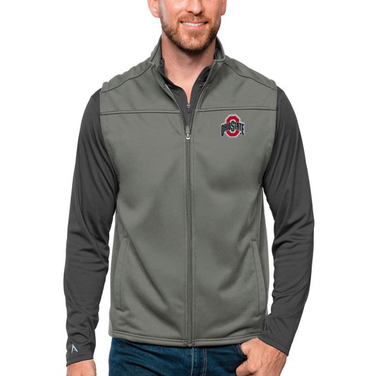 Men's Antigua Steel Ohio State Buckeyes Links Full-Zip Golf Vest