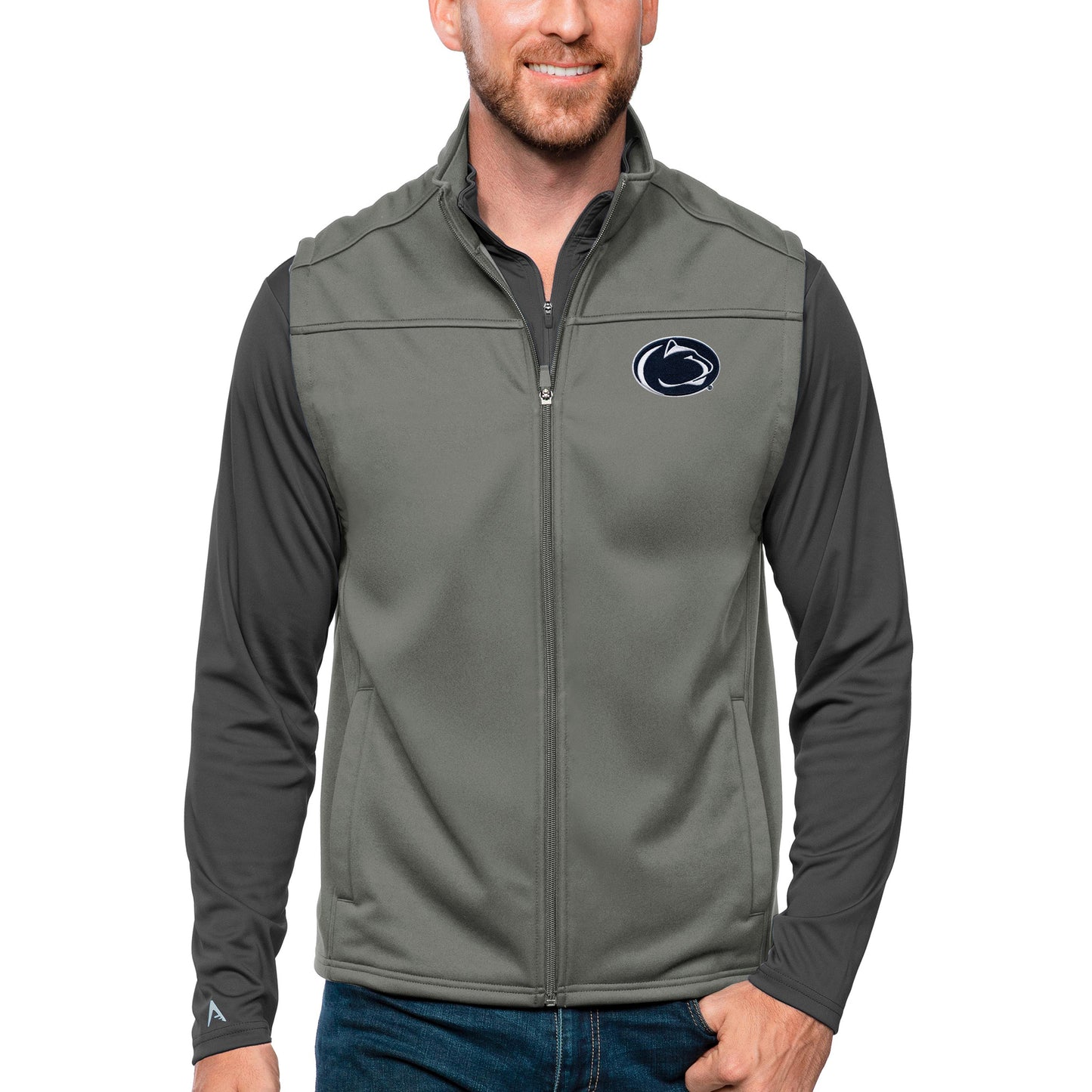 Men's Antigua Steel Penn State Nittany Lions Links Full-Zip Golf Vest