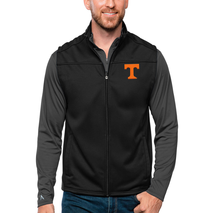 Men's Antigua Black Tennessee Volunteers Links Full-Zip Golf Vest