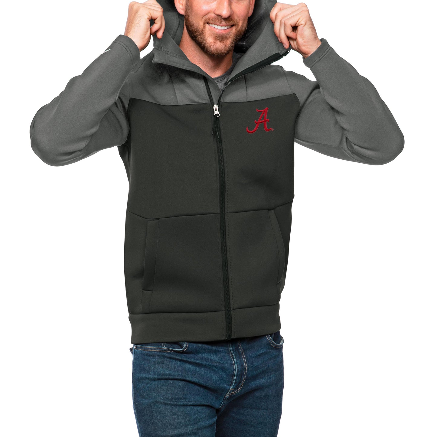 Men's Antigua Steel/Charcoal Alabama Crimson Tide Protect Full-Zip Hoodie