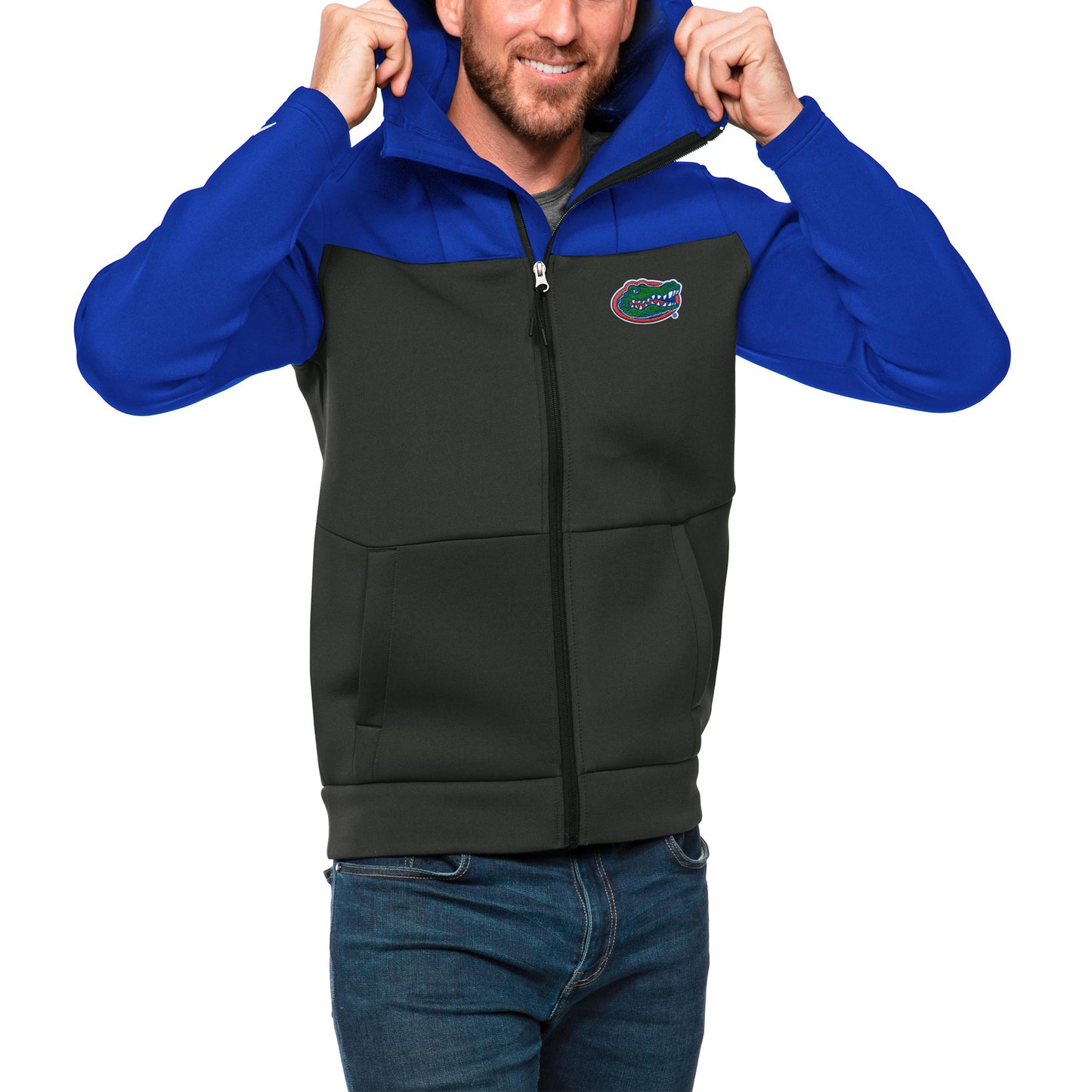 Men's Antigua Royal/Charcoal Florida Gators Protect Full-Zip Hoodie