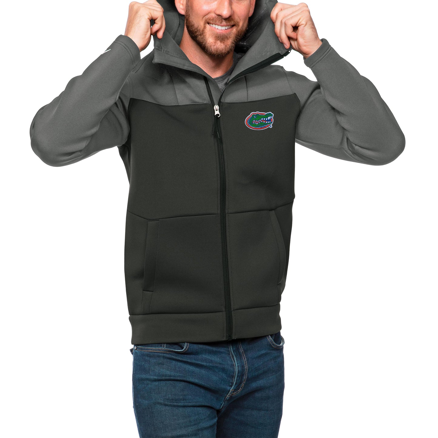 Men's Antigua Steel/Charcoal Florida Gators Protect Full-Zip Hoodie